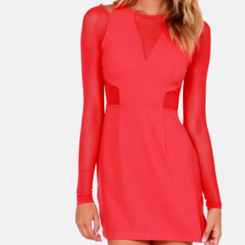 Lush Red Cutout Shoulder Sheer Dress Small Valentine's Day